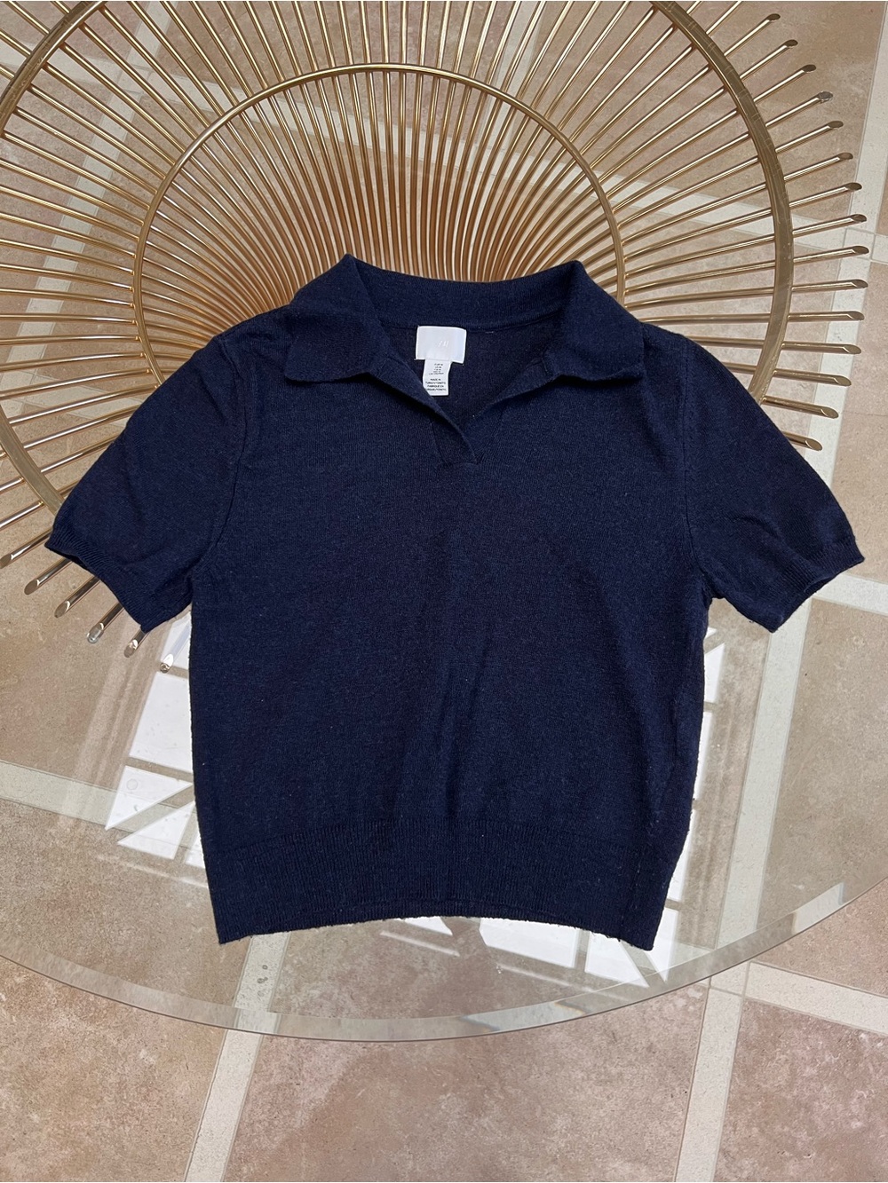 H&M Navy Short-Sleeve Polo Knit Sweater